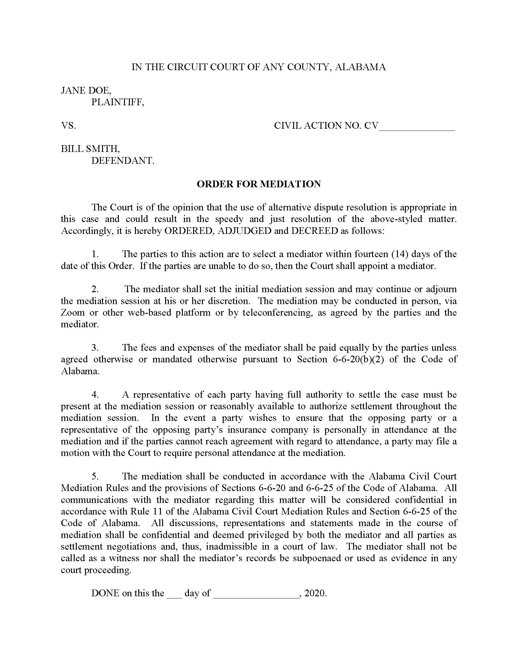 Divorce Mediation Agreement Template